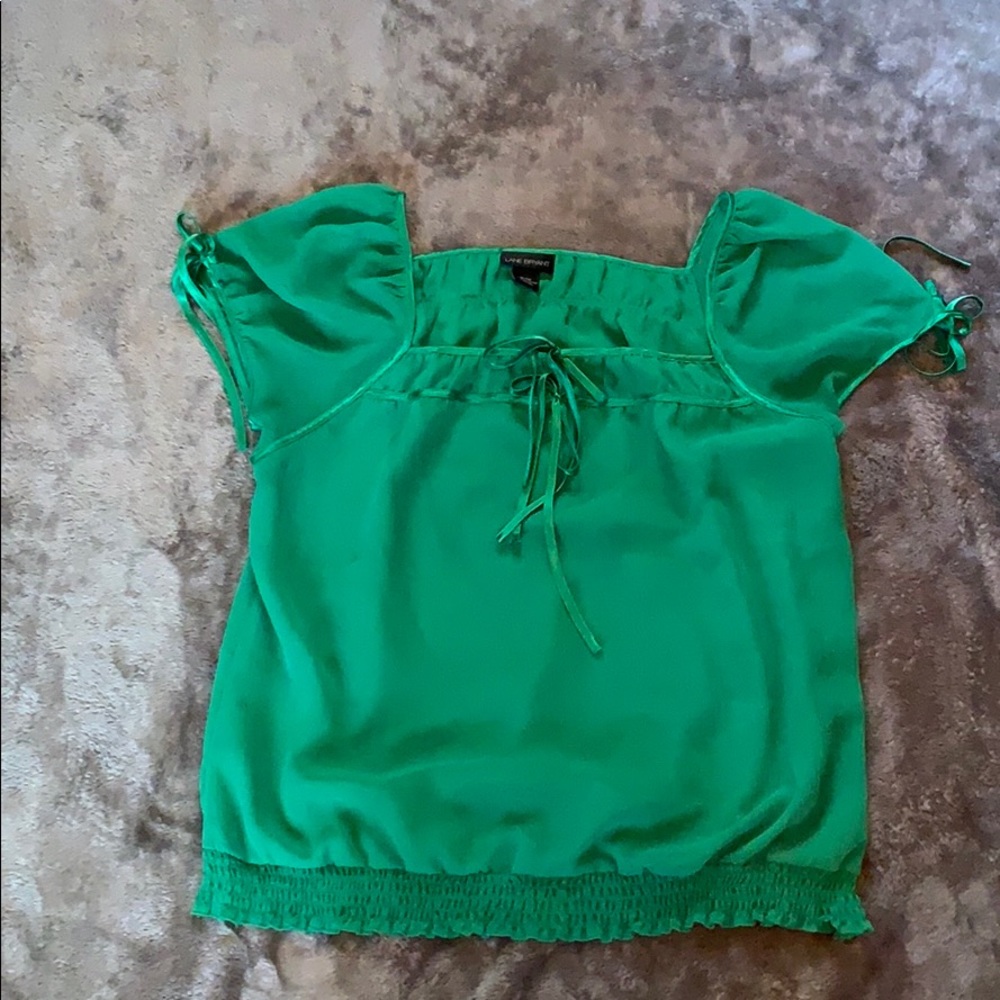 Sheer blouse with elastic waist.